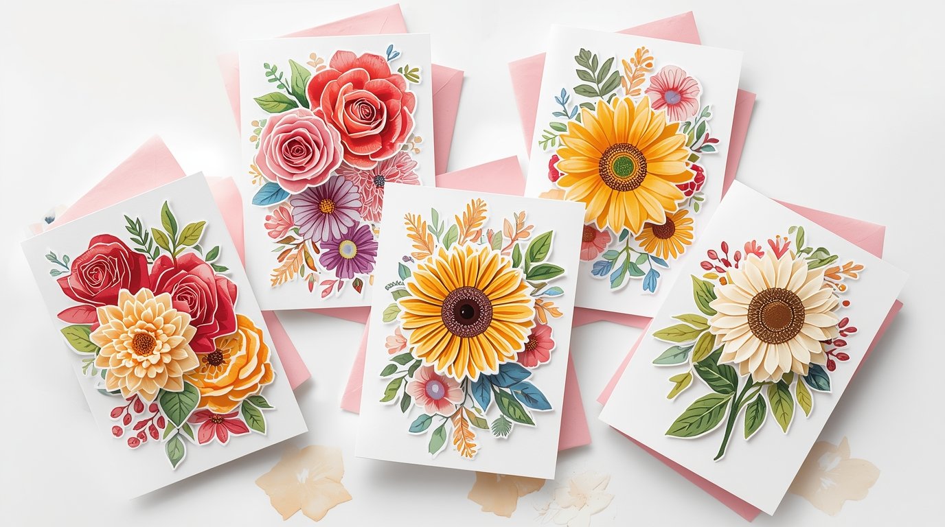 Handgemaakte verjaardagskaart met bloemen